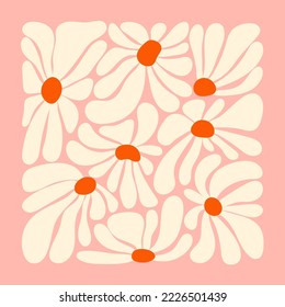 Retro Blume Strom gequetscht Geschenkkarte Vorlage. Vintage-Blumenposter der 70er Jahre. Hippie-Spaß-Hintergrund. 1960er Jahre nostalgische groovy flache Vektorgrafik.