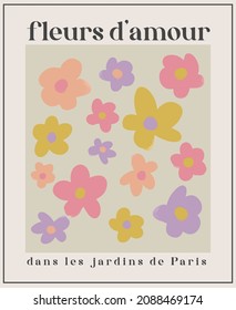 Retro Flower Print mit Französisch Slogans ''FLEURS D'AMOUR'''englische Bedeutung ist LOVE FLOWEREN und
"'DANS LES JARDINS DE PARIS'' englische Bedeutung ist in den GARTEN von PARIS