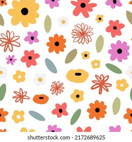 retro flower seamless pattern, bright floral digital paper, groovy hippie vector illustration clipart