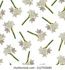 Retro flower seamless pattern - daffodils. Spring flowers narcissus. White background. 