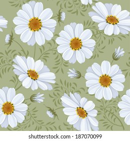 Retro flower seamless pattern - daisy. Vector. Easy to edit.