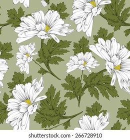 Retro flower seamless pattern - daisy. Vector. Easy to edit.