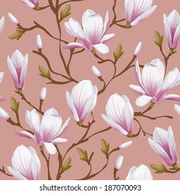 Retro flower seamless pattern    magnolia  Vector  Easy to edit 
