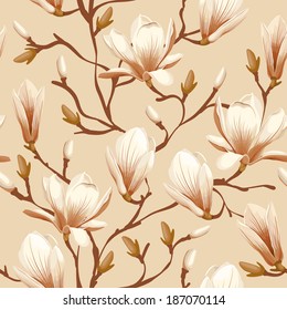 Retro flower seamless pattern    magnolia  Vector  Easy to edit 