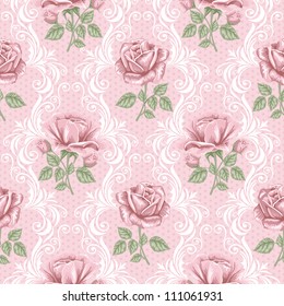 Retro flower seamless pattern - roses. Vector.