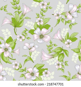 Retro flower seamless pattern - wildflowers. Vector.