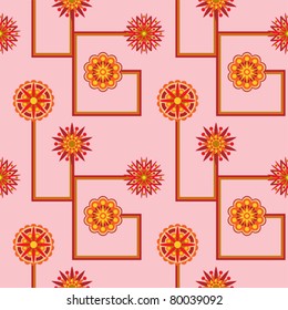 Retro Flower Seamless Wallpaper Vector. Swatch created and tiled four times.
