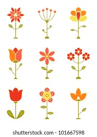 Retro Flower Set. EPS 8 vector illustration.