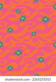 Retro Flower Weird With Wave illustration Vector Seamless Pattern On Pink Background Wallpaper 