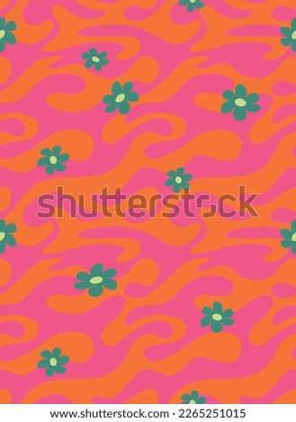 Retro Flower Weird With Wave illustration Vector Seamless Pattern On Pink Background Wallpaper 
