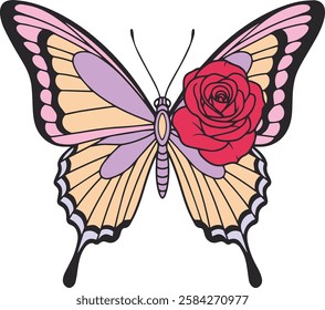 Retro Flowers Butterfly Sublimation Design