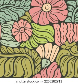 Retro flowers colorful seamless pattern