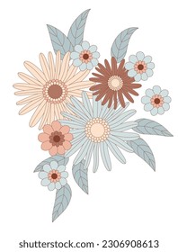Retro flowers composition. Daisy flower wedding invitation card 
