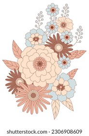 Composición de flores retro, flor groovic clipart