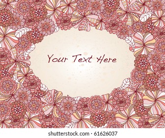 Retro flowers form an oval shaped frame.
