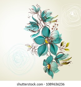 Retro flowers greeting card, invitation for events