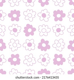Retro flowers hippie aesthetic seamless pattern. Floral print for fabric, paper, T-shirt. Funky vector illustration for decor and design.
