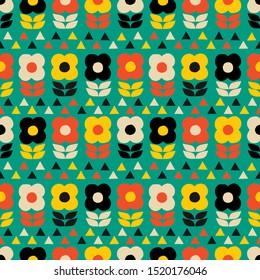 Retro flowers illustration background. Seamless pattern.Vector.