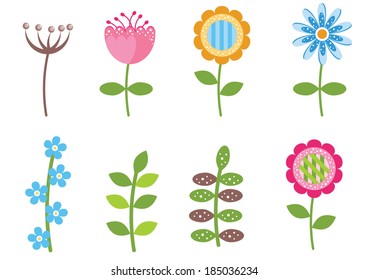 Retro flowers isolated, great for greeting cards, Spring, Easter, scrap booking
