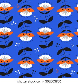 Retro flowers and leaves seamless pattern.
