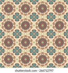 retro flowers on a beige background in seamless pattern