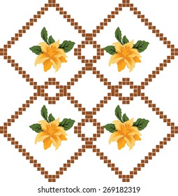 Retro flowers on brown background.