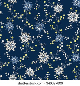 retro flowers on a dark background in seamless pattern