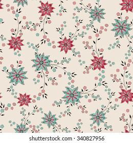 retro flowers on a dark background in seamless pattern