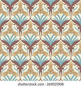 retro flowers on a yellow background in seamless pattern