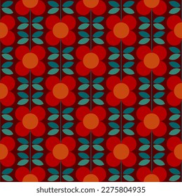 Flores retro con hojas. Fondo gráfico floral moderno