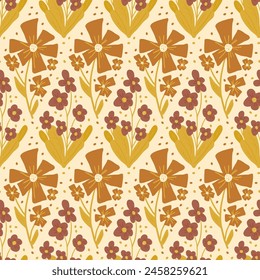 Patrón sin fisuras de flores retro. Fondo sin fin floral. Azulejo de adorno de flores silvestres. Antiguas botanic repetir cubierta. Vector plano dibujado a mano ilustración.