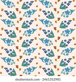 Patrón sin fisuras de flores retro. Fondo sin fin floral. Azulejo de adorno de flores silvestres. Antiguas botanic repetir cubierta. Vector plano dibujado a mano ilustración.