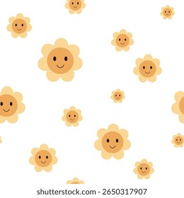 Retro flowers seamless pattern. Groovy flower power background. Spring, summer, floral vector illustration