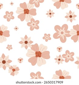 Retro flowers seamless pattern. Groovy flower power background. Spring, summer, floral vector illustration