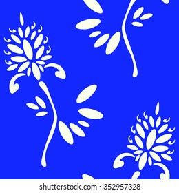 Retro flowers seamless pattern on the blue background