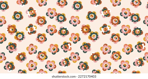 Retro flowers seamless patterns for fabric, textiles, clothing, wrapping paper, cover, banner, interior decor, backgrounds. 