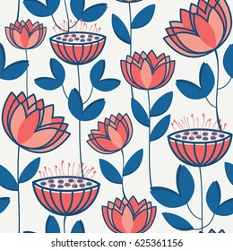 Retro flowers. Seamless vector pattern.
