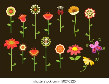 Retro flowers set