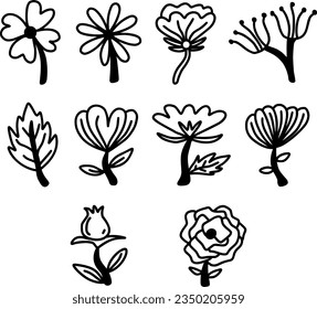Retro flowers vector art, icons, flower graphics, flower line art, 70s fall flowers