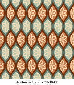 retro flowers and wavy stripes seamless background pattern