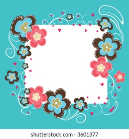 retro flowers,blank page, frame