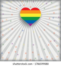 Retro flyer with a rainbow colored heart. Eps 10 vector file.