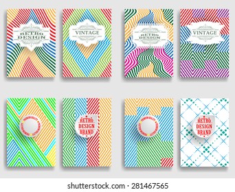 Retro Flyers , Banners , Posters with Linear Textures . Colorful Patterns . 