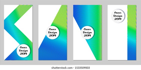 Retro Flyers with Beams. Set of Vintage Colorful Posters with Fun Elements, Colorful Blue, Green, Yellow Lines with White Form. Sale Brochures. Vacation Ads.