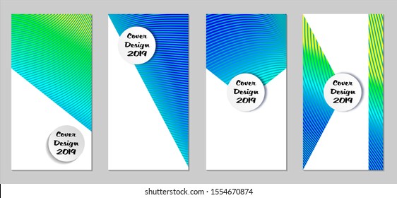 Retro Flyers with Beams. Set of Vintage Colorful Posters with Fun Elements, Colorful Blue, Green, Yellow Lines with White Form. Sale Brochures. Vacation Ads.