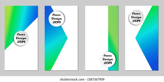 Retro Flyers with Beams. Set of Vintage Colorful Posters with Fun Elements, Colorful Blue, Green, Yellow Lines with White Form. Sale Brochures. Vacation Ads.