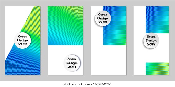 Retro Flyers with Beams. Set of Vintage Colorful Posters with Fun Elements, Colorful Blue, Green, Yellow Lines with White Form. Sale Brochures. Vacation Ads.