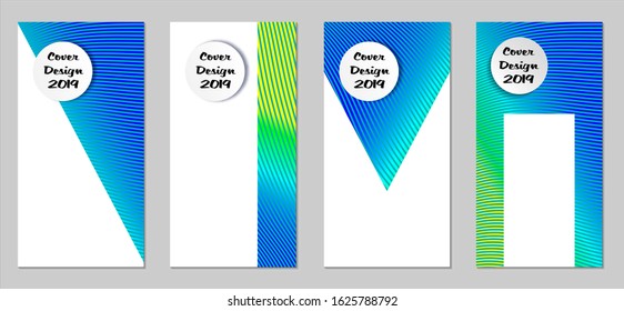 Retro Flyers with Beams. Set of Vintage Colorful Posters with Fun Elements, Colorful Blue, Green, Yellow Lines with White Form. Sale Brochures. Vacation Ads.