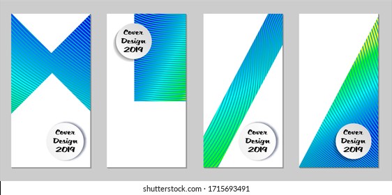 Retro Flyers with Beams. Set of Vintage Colorful Posters with Fun Elements, Colorful Blue, Green, Yellow Lines with White Form. Sale Brochures. Vacation Ads.