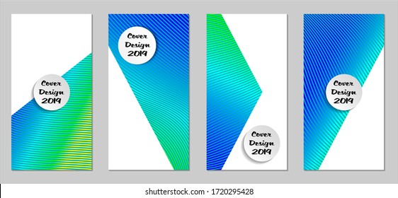 Retro Flyers with Beams. Set of Vintage Colorful Posters with Fun Elements, Colorful Blue, Green, Yellow Lines with White Form. Sale Brochures. Vacation Ads.